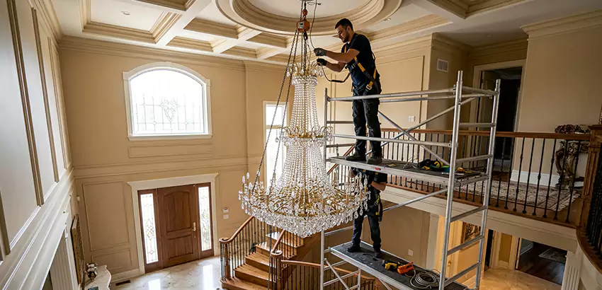 Two-Story Foyer Chandelier Installation in Newark